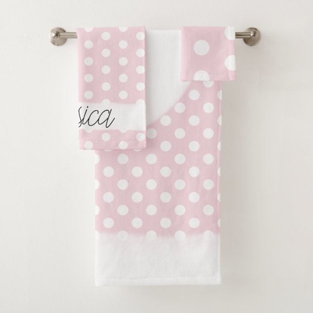 Baby Girl Pink Polka Dot Muster Monogramm Name Badhandtuch Set (Insitu)