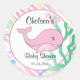 Baby Girl Pink Polka Dotted Whale Baby Dusche Runder Aufkleber