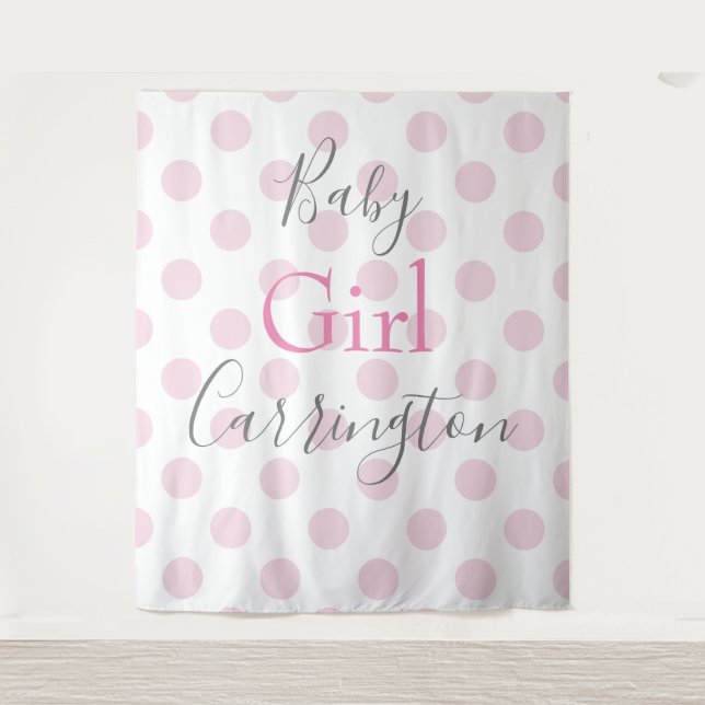Baby Girl Pink Punkt Script Baby Dusche Wandteppich (Vorderseite)