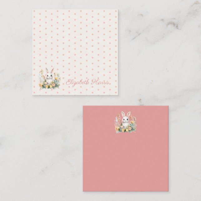 Baby Girl Pink Rabbit und Blume Begleitkarte (Vorne/Hinten)
