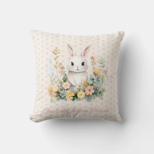 Baby Girl Pink Rabbit und Blume Personalisiert Kissen
