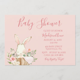 Baby Girl Pink Script Niedlich Elegant Bunny Baby Einladung