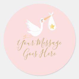 Baby Girl Pink Special Lieferung Stork Gold Star Runder Aufkleber