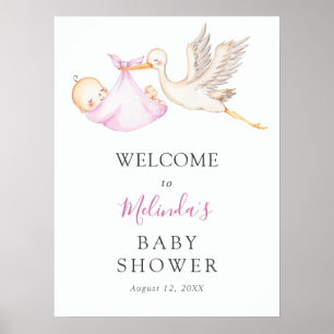 Baby Girl Pink Stork Baby Dusche Willkommenspender Poster
