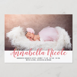 Baby Girl Pink Stripe Foto Geburtsankündigung Einladung