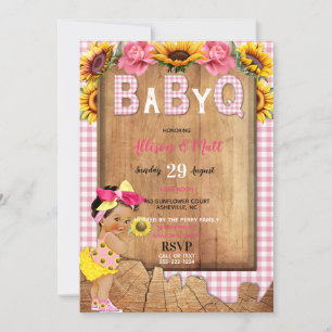 Baby Girl Pink Yellow Sunflower Baby Q Barbecue Einladung