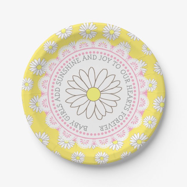 Baby Girl Quote Daisy Themed Baby Dusche Teller (Vorderseite)