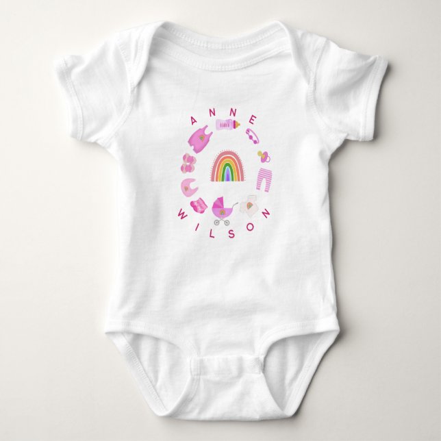 Baby Girl Rainbow Pink Color Baby Strampler (Vorderseite)