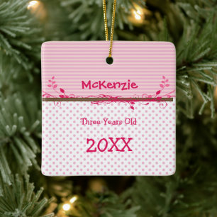 Baby Girl Raspberry Pink Dots Wirbel Foto Keramikornament