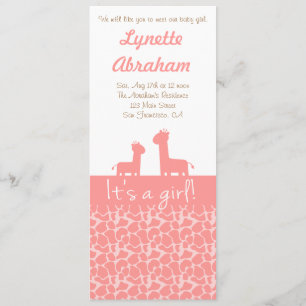 Baby Girl - Rosa Giraffe - Silhouetten und Drucke Einladung