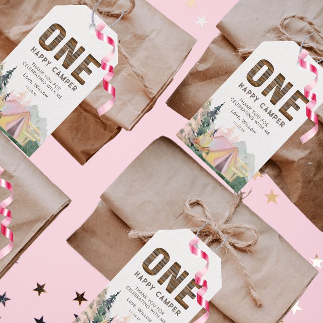 Baby Girl Rustic One Happy Camper Geburtstag Geschenkanhänger (Von Creator hochgeladen)