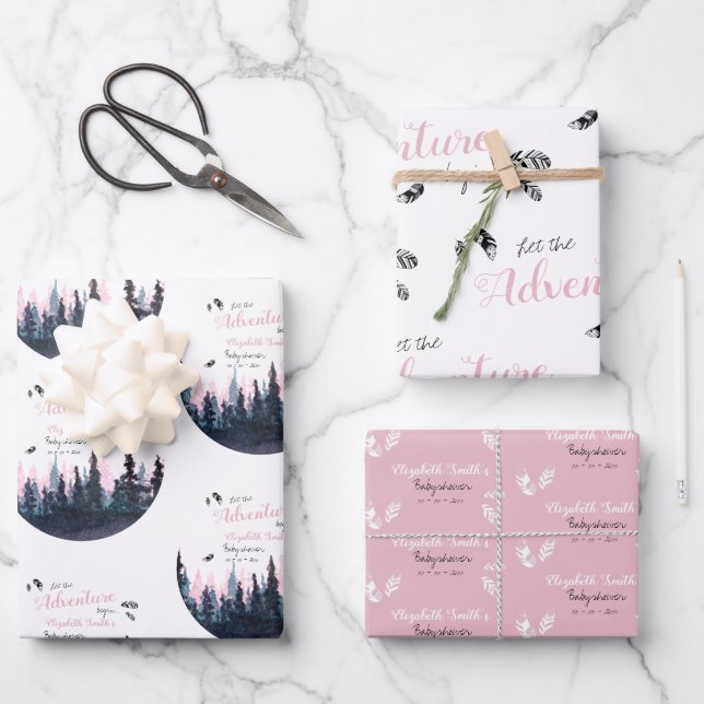 Baby Girl Rustikales Abenteuer Babydusche Geschenkpapier Set (Vorderseite)