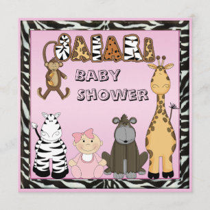 Baby Girl & Safari Animals Babydusche Einladung
