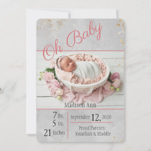 Baby Girl Script personalize Date Birth Ankündigung
