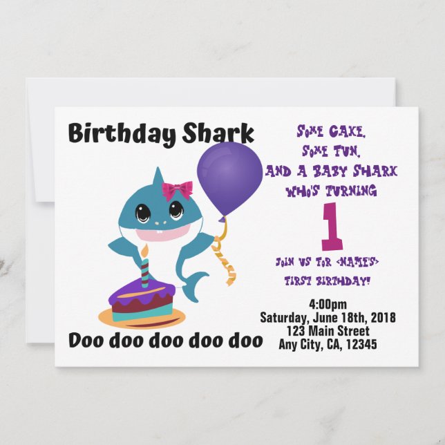 Baby Girl Shark Personalisiert Birthday Party Einladung (Vorderseite)