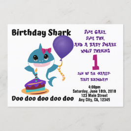 Baby Girl Shark Personalisiert Birthday Party Einladung