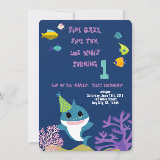Baby Girl Shark Personalisiert Geburtstagsparty In Einladung