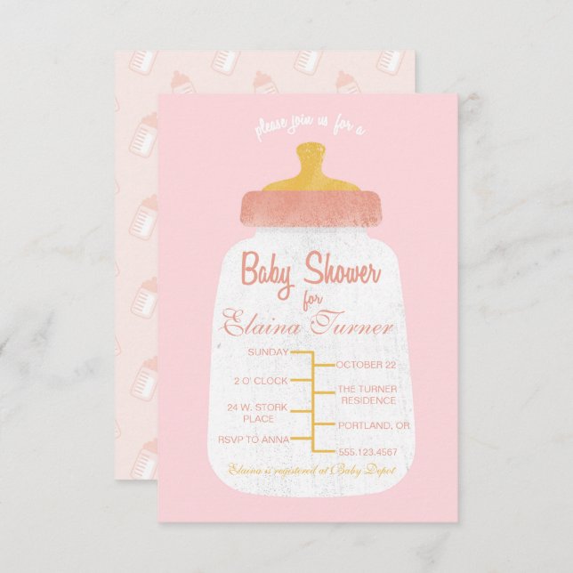 Baby Girl Shower Baby Flasche Einladung (Vorne/Hinten)