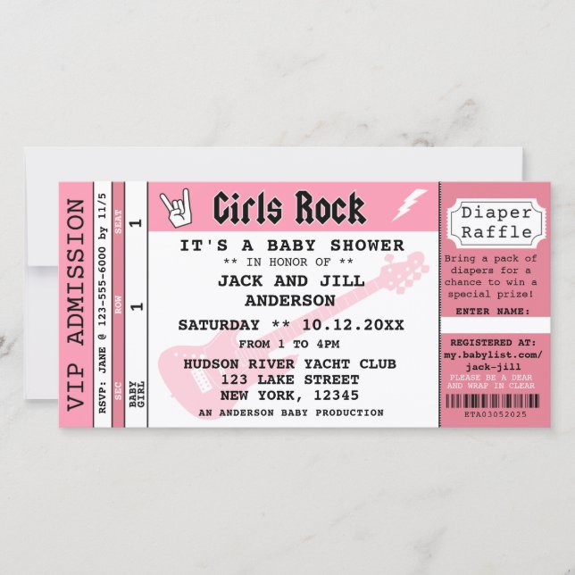 BABY GIRL SHOWER CONCERT TICKET EINLADUNG (Vorderseite)