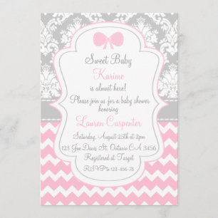 Baby girl shower invitation pink chevron and Schar Einladung