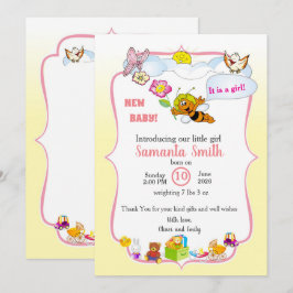 baby girl shower invitation with a cute bee einladung