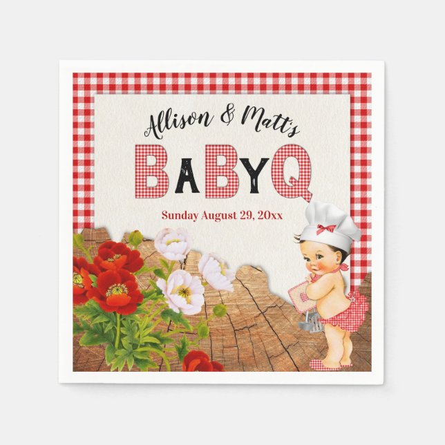 Baby Girl Shower Red Gingham Baby Q Barbeque Serviette (Vorderseite)