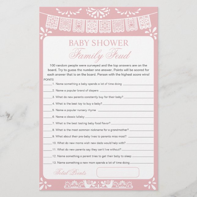 Baby Girl Shower Survey Says Game Card (Vorderseite)