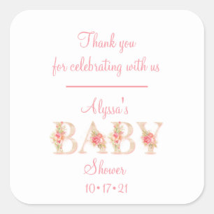 Baby Girl Shower Vielen Dank Quadratischer Aufkleber