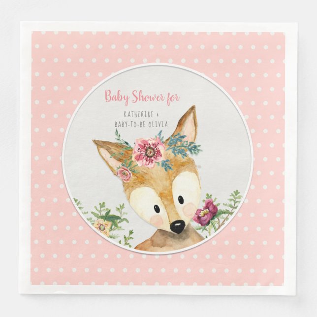 Baby Girl Shower Woodland Animal Boho Blume Serviette (Vorderseite)