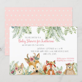 Baby Girl Shower Woodland Animals Boho Deer n Fox Einladung