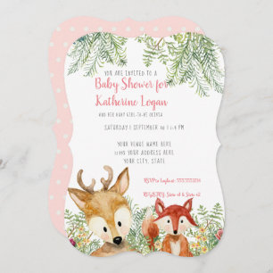 Baby Girl Shower Woodland Animals Boho Deer n Fox Einladung