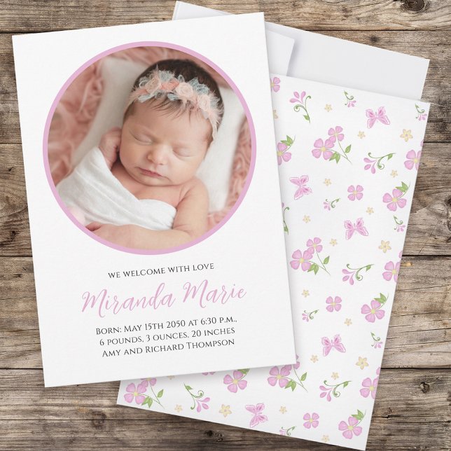 Baby Girl Simple Newborn Foto Script Floral Pink (Von Creator hochgeladen)