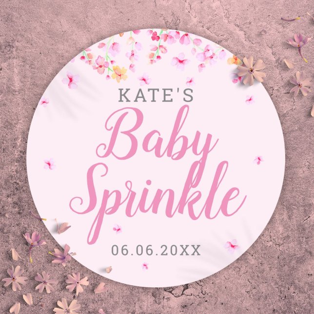 Baby Girl Sprinkle Pink Aquarellblossom Blütenblum Runder Aufkleber (Baby Girl Sprinkle Pink Watercolor Blossom Floral Classic Round Sticker)