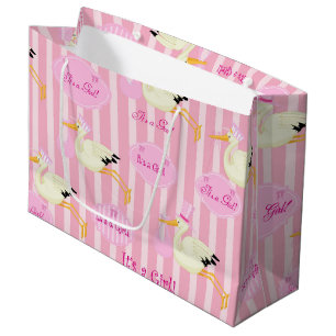Baby Girl Storch Pink Stripes Große Geschenktüte