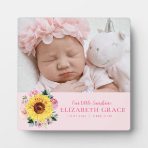 Baby Girl Sunflower Pink Personalisiertes Foto Fotoplatte