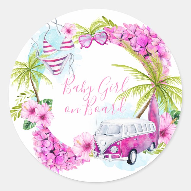 Baby Girl Surf Tropical Beach Stickers (Vorderseite)