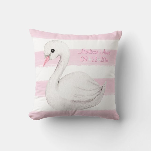 Baby Girl Swan Pink Script personalisieren Keepake Kissen (Vorderseite)
