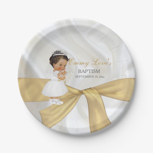 Baby Girl Taufe Christening Communion Gold Pappteller (Vorderseite)