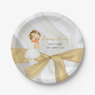 Baby Girl Taufe Christening Dress Cross Pappteller
