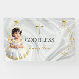 Baby Girl Taufe Christening Gold Cross Banner