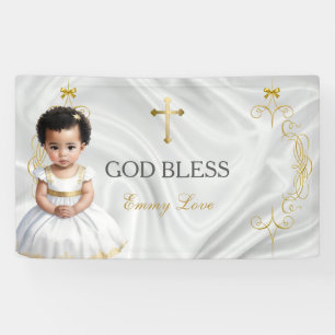 Baby Girl Taufe Christening Gold Cross Banner