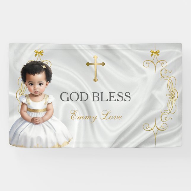 Baby Girl Taufe Christening Gold Cross Banner (Horizontal)