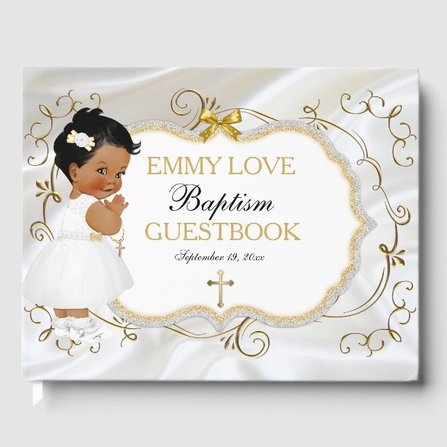 Baby Girl Taufe Christening Gold Cross Gästebuch (Vorderseite)