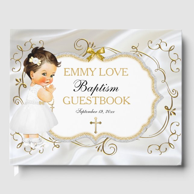 Baby Girl Taufe Christening Gold Cross Gästebuch (Vorderseite)