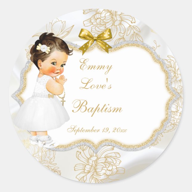 Baby Girl Taufe Christening Gold Cross Runder Aufkleber (Vorderseite)