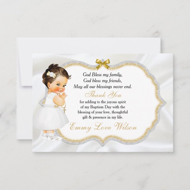 Baby Girl Taufe Christening Gold Cross Vielen Dank Dankeskarte (Vorderseite)