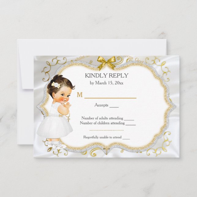 Baby Girl Taufe Christening Gold Response Card RSVP Karte (Vorderseite)