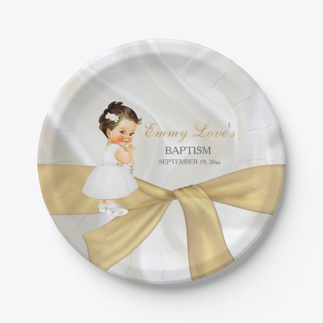 Baby Girl Taufe Christening Gold White Pappteller (Vorderseite)