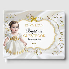 Baby Girl Taufe Christening White & Gold Cross Gästebuch