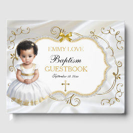 Baby Girl Taufe Christening White & Gold Cross Gästebuch